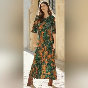 Peruvian Connection Vibrant Green and Orange Maxi Dress